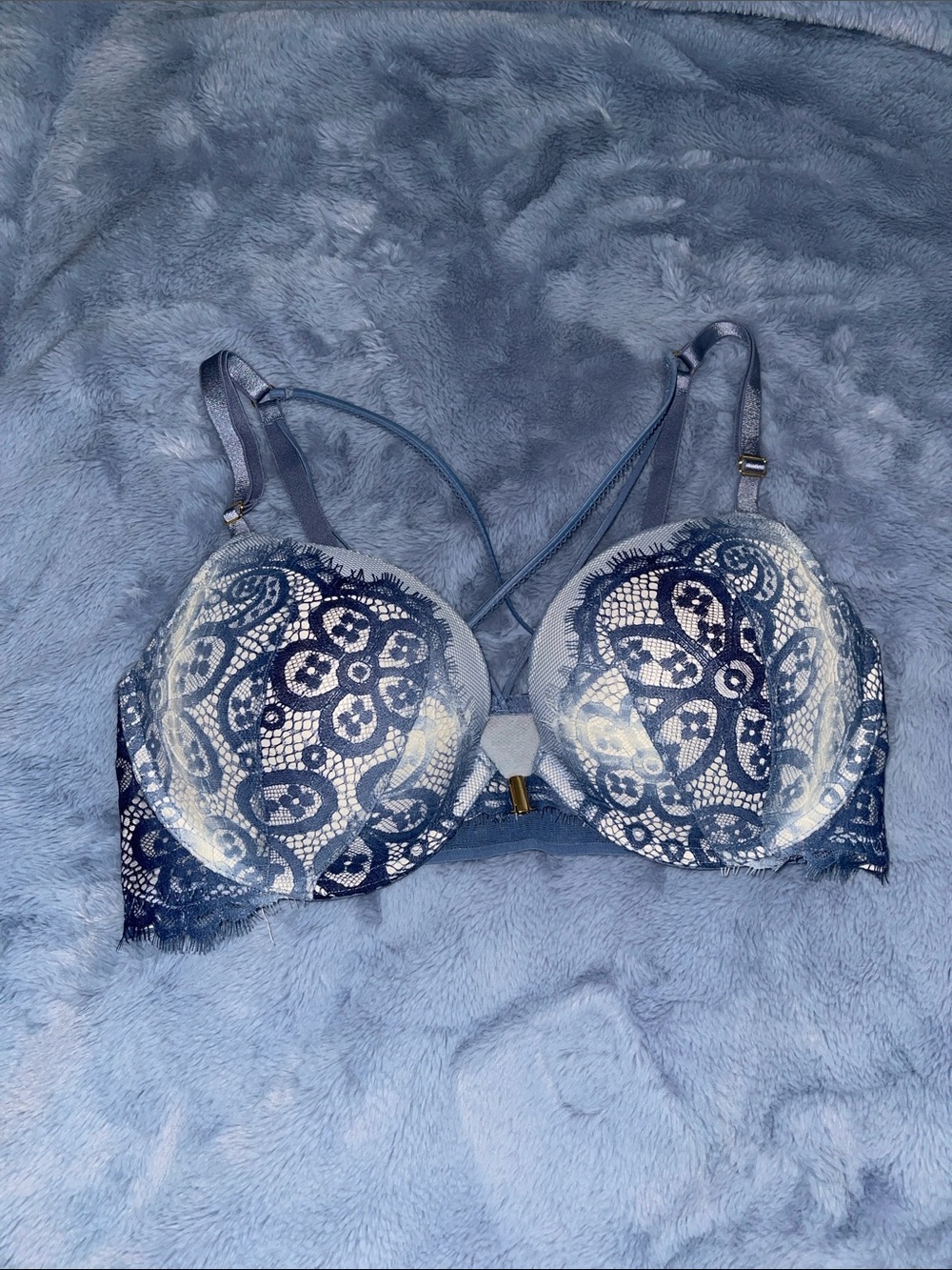 Victoria's Secret Very Sexy Blue and White Lace Push-Up Bra